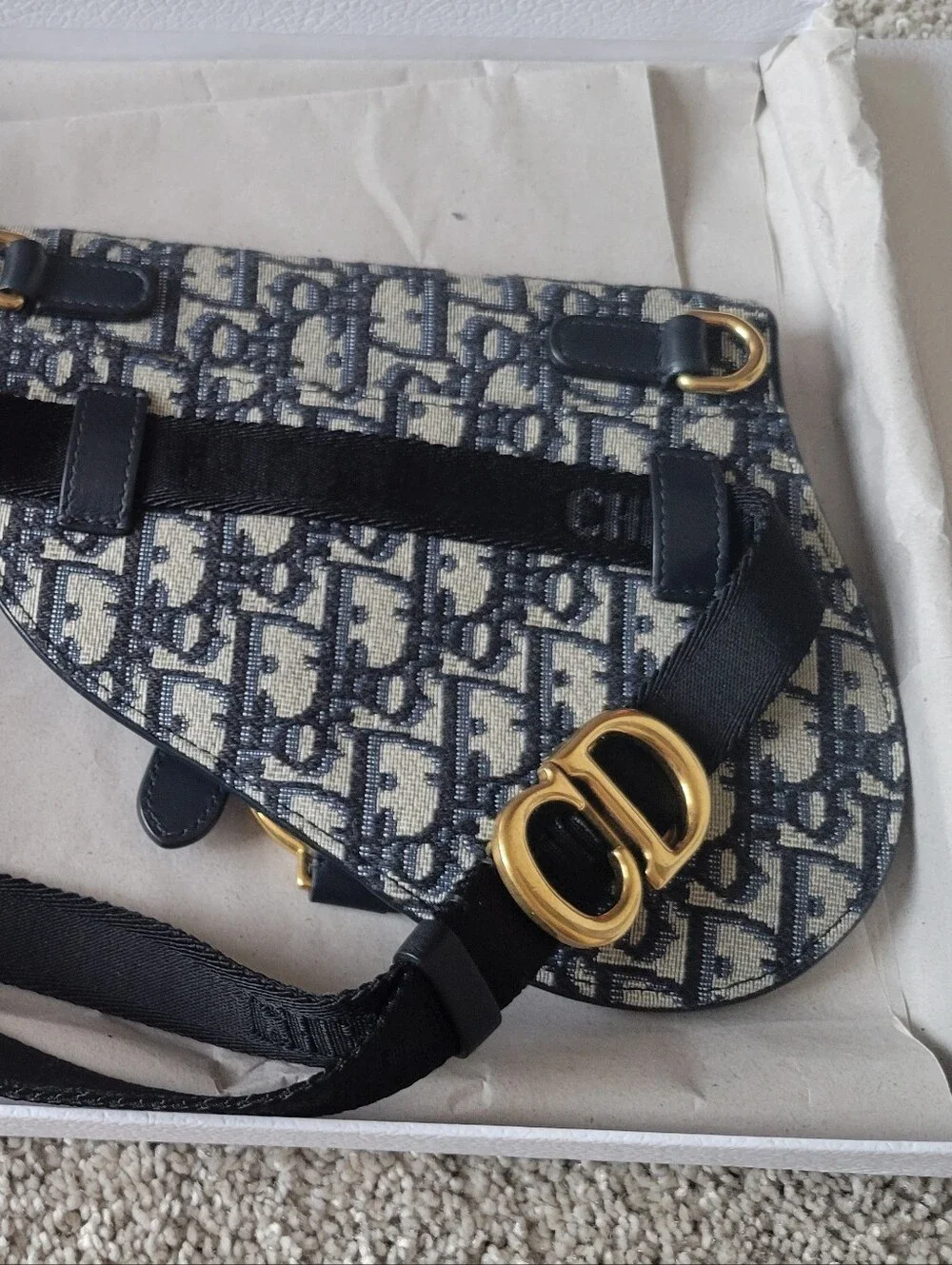 Christian Dior Blue Oblique Saddle Bag Belt Pouch